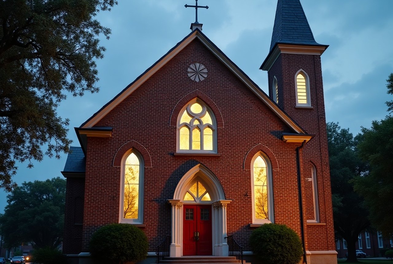 The brick exterior of a historic African Methodist Episcopal church