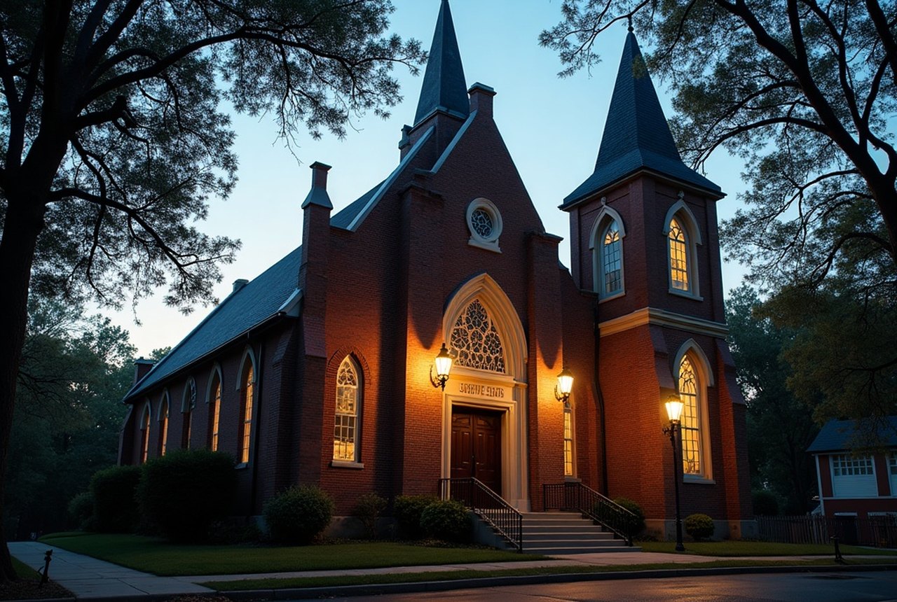The exterior of a historic Black church with its cornerstone date carved in stone