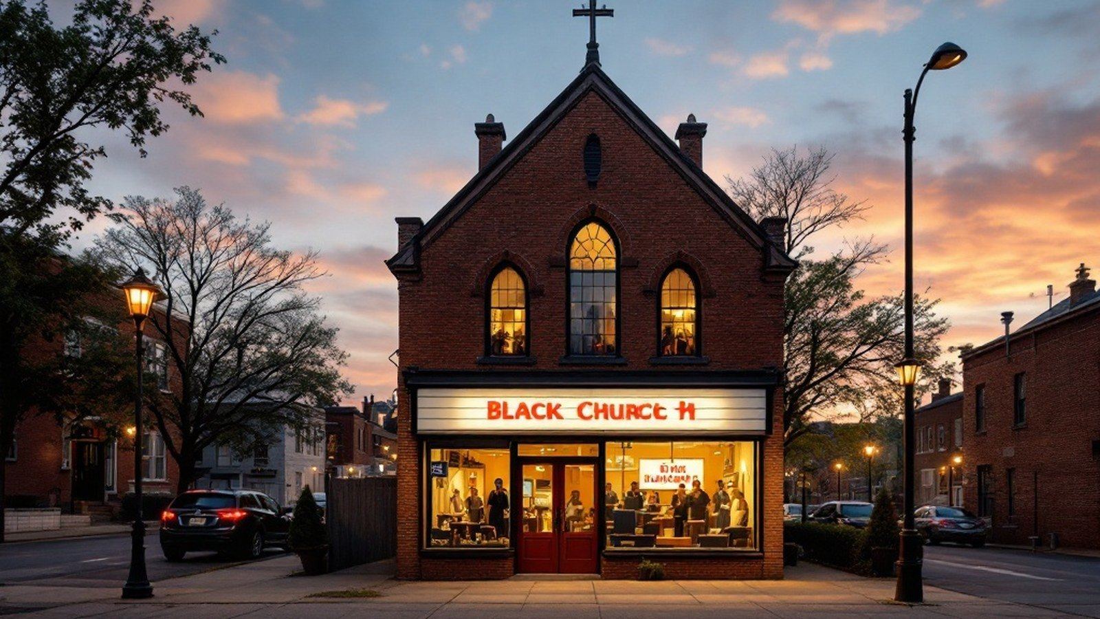 A storefront church with a hand-painted sign on a Chicago South Side avenue