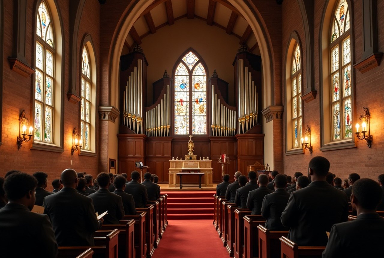 The prominent choir loft and chancel of a historic Black sanctuary
