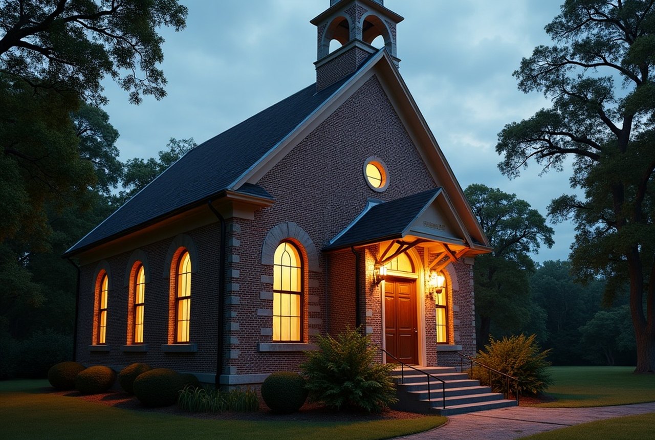 A weathered but still-standing historic Black church building of brick and wood