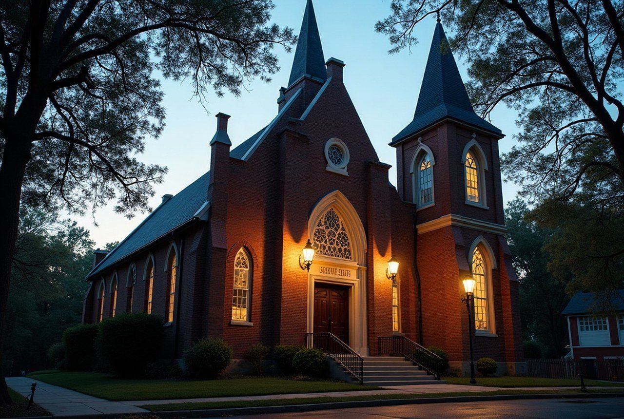 The exterior of a historic Black church with its cornerstone date carved in stone